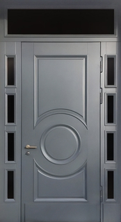 Термодверь с остекленными вставками по бокам и сверху (серые панели МДФ RAL) Термодверь с остекленными вставками по бокам и сверху (серые панели МДФ RAL)