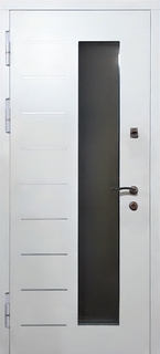 Остекленная стальная термодверь с белыми панелями МДФ RAL и молдингами Остекленная стальная термодверь с белыми панелями МДФ RAL и молдингами