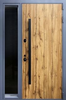 Входная термодверь с боковой остекленной вставкой и длинной ручкой (МДФ ПВХ «текстура дерева») Входная термодверь с боковой остекленной вставкой и длинной ручкой (МДФ ПВХ «текстура дерева»)
