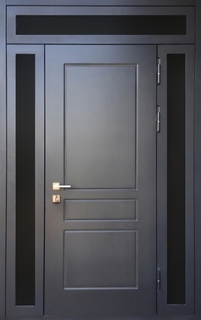 Стальная термодверь с остекленными дополнительными вставками (серые плиты МДФ RAL)