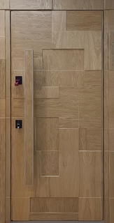 Стальная термодверь со скрытыми петлями и длинной ручкой (отделка МДФ шпон) Стальная термодверь со скрытыми петлями и длинной ручкой (отделка МДФ шпон)